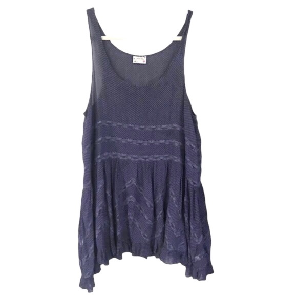 Free People Voile & Lace Trapeze Slip Dress Blue Dot S - Picture 2 of 7